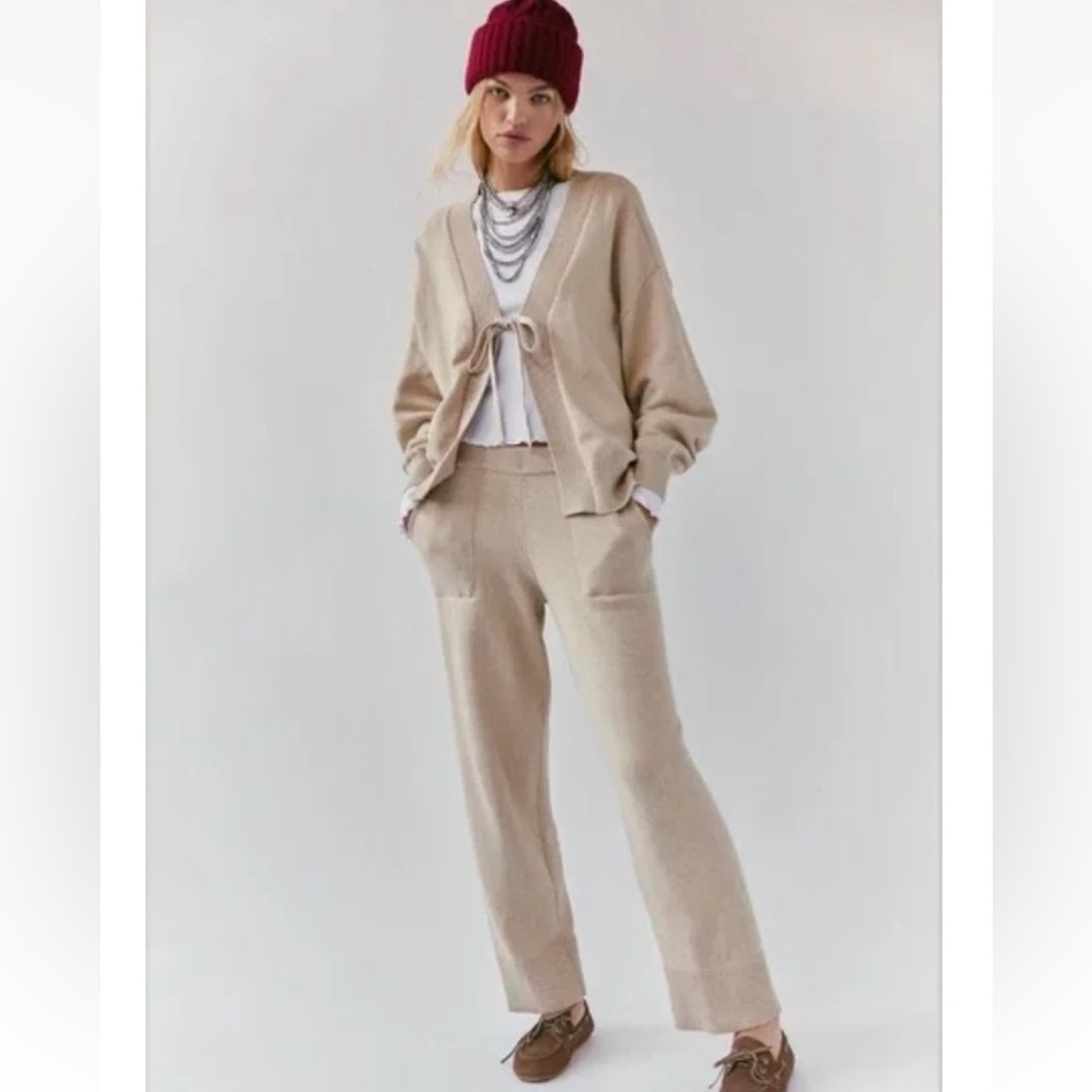 NWOT FREE PEOPLE Solar 2 Piece Sweater Set Beige Tan